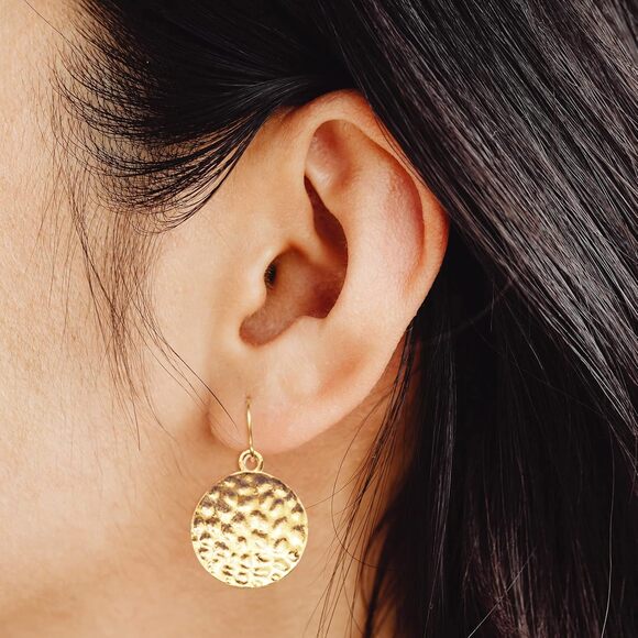 18mm Gold Disc Circle Dangle Earrings for Women - Picture 2 of 5